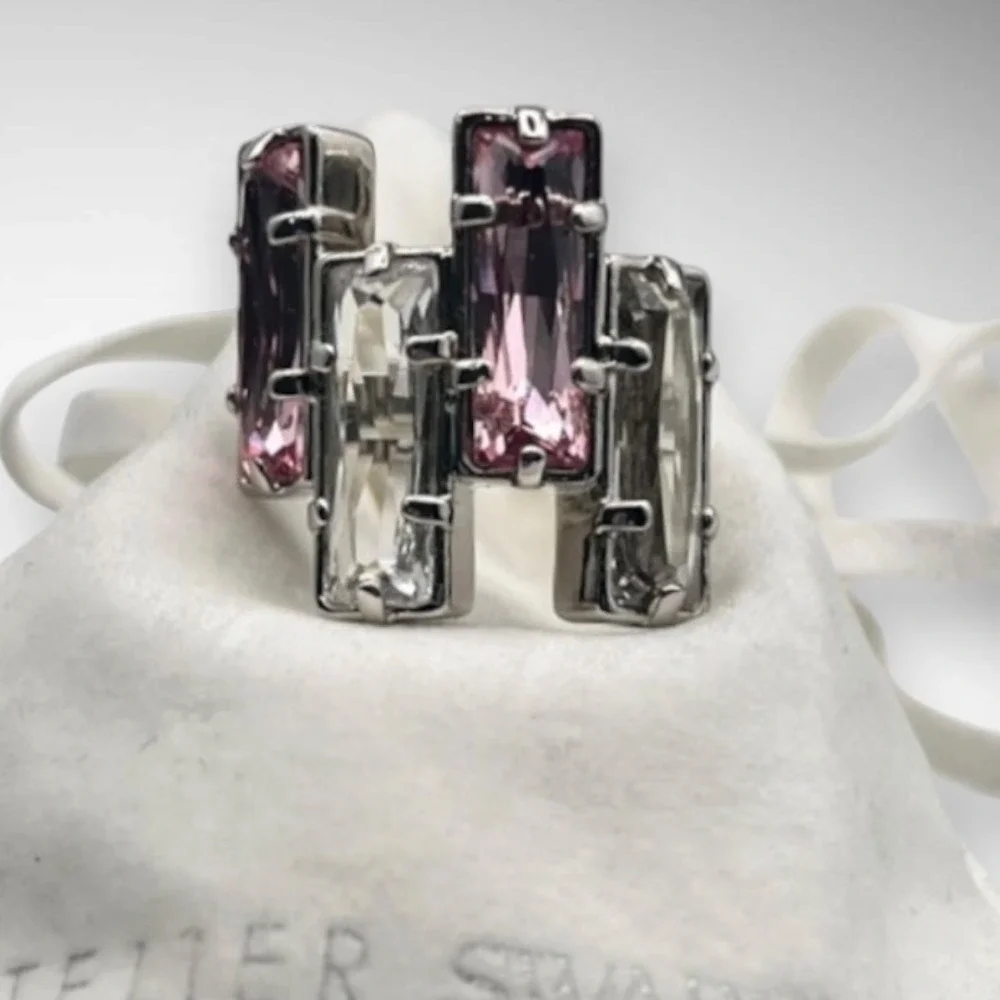 New Atelier Swarovski Nile Pink Crystal Geometric Statement Ring Sz 55 US 7 NIB